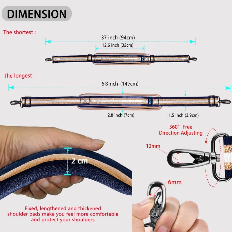 ZINZ Shoulder Strap 58" Ultra-Thick Fixed Padded and Adjustable Buckles Crossbody Strap for Briefcase Laptop Bag Luggage - Image 2